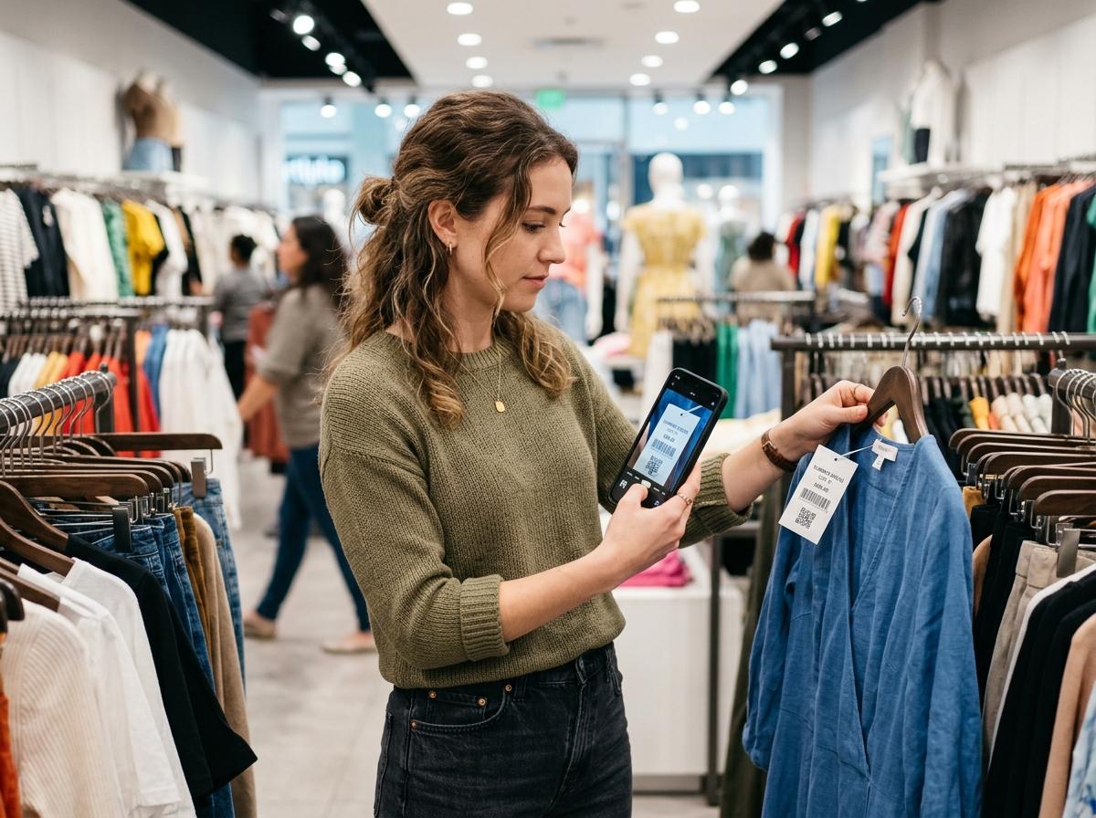 Shopper scanning barcode with phone